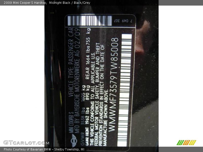 Midnight Black / Black/Grey 2009 Mini Cooper S Hardtop
