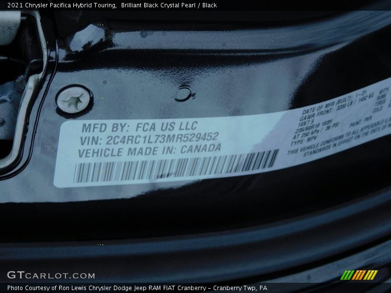 Brilliant Black Crystal Pearl / Black 2021 Chrysler Pacifica Hybrid Touring