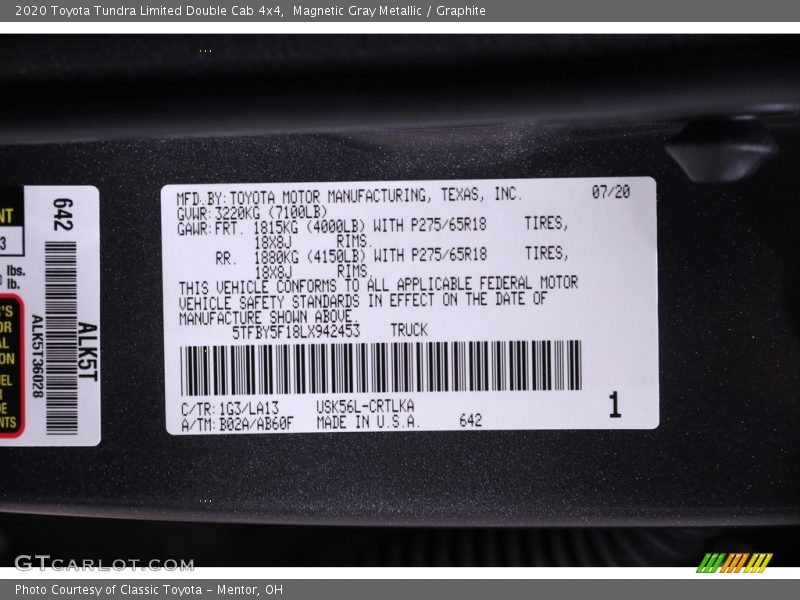 Magnetic Gray Metallic / Graphite 2020 Toyota Tundra Limited Double Cab 4x4