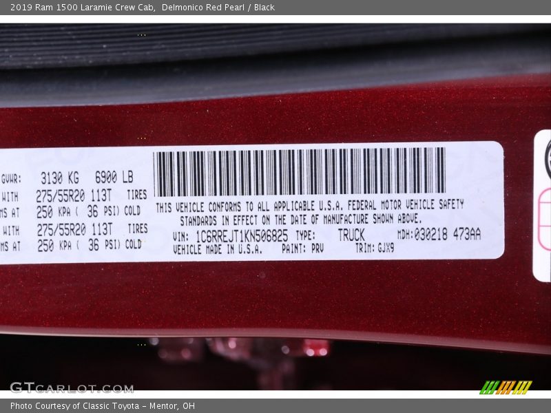 Delmonico Red Pearl / Black 2019 Ram 1500 Laramie Crew Cab