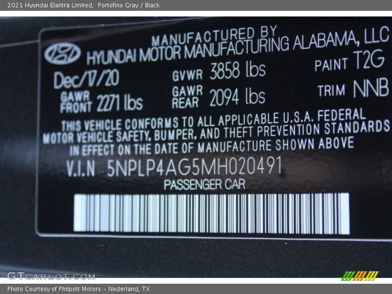 Portofino Gray / Black 2021 Hyundai Elantra Limited
