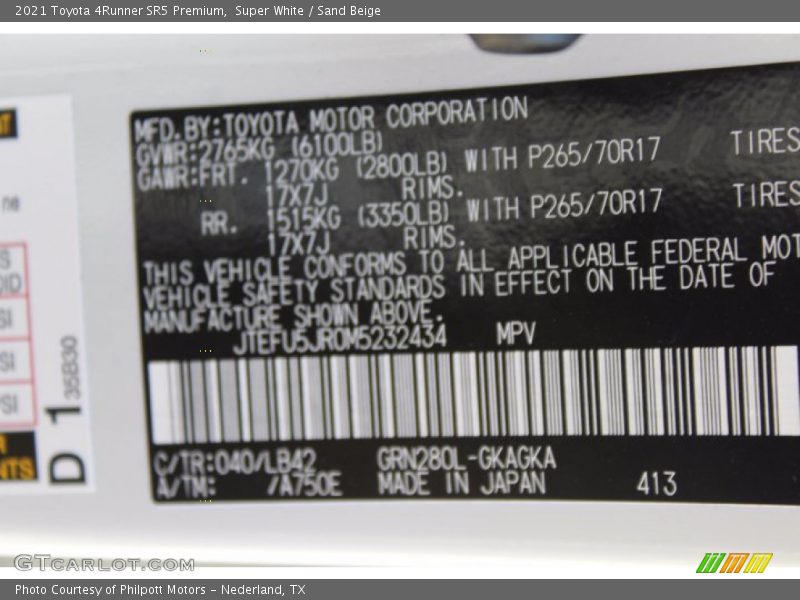 Super White / Sand Beige 2021 Toyota 4Runner SR5 Premium
