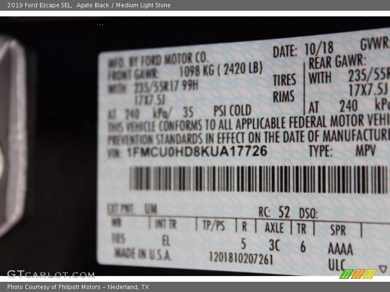 Agate Black / Medium Light Stone 2019 Ford Escape SEL