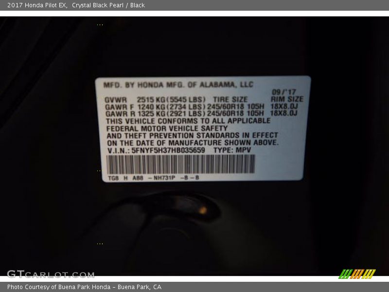 Crystal Black Pearl / Black 2017 Honda Pilot EX