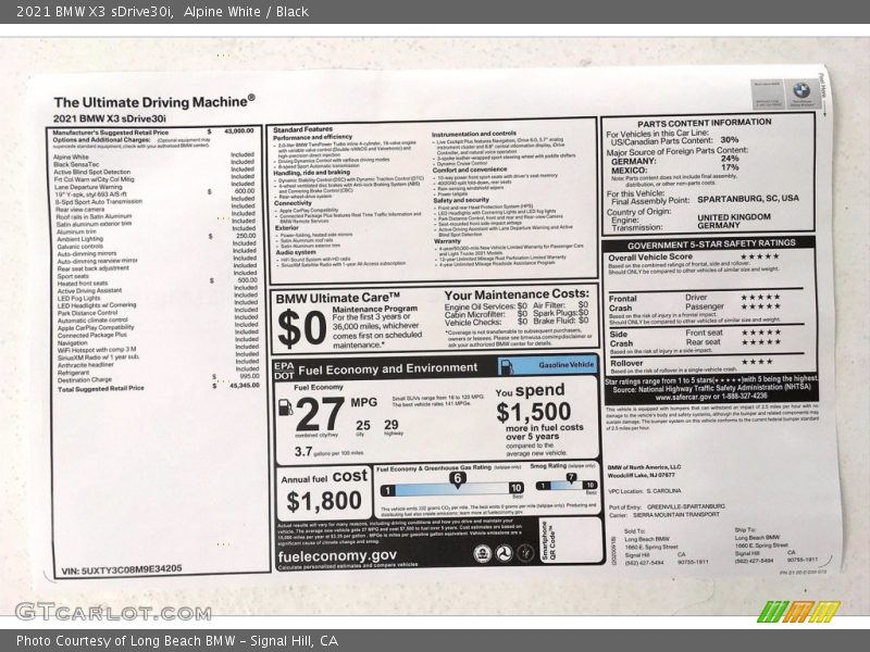 Alpine White / Black 2021 BMW X3 sDrive30i