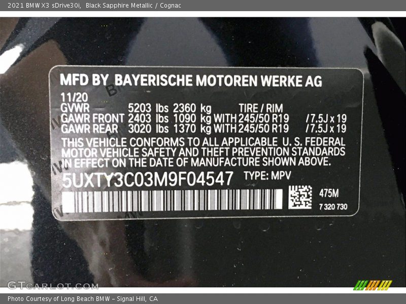 Black Sapphire Metallic / Cognac 2021 BMW X3 sDrive30i