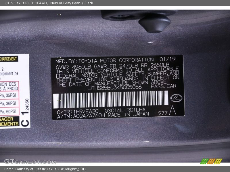2019 RC 300 AWD Nebula Gray Pearl Color Code 1H9