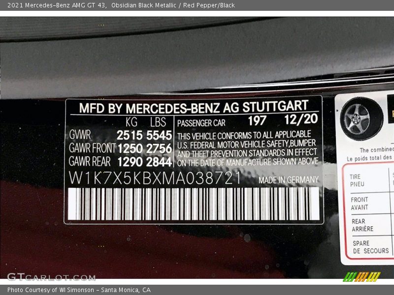 Obsidian Black Metallic / Red Pepper/Black 2021 Mercedes-Benz AMG GT 43