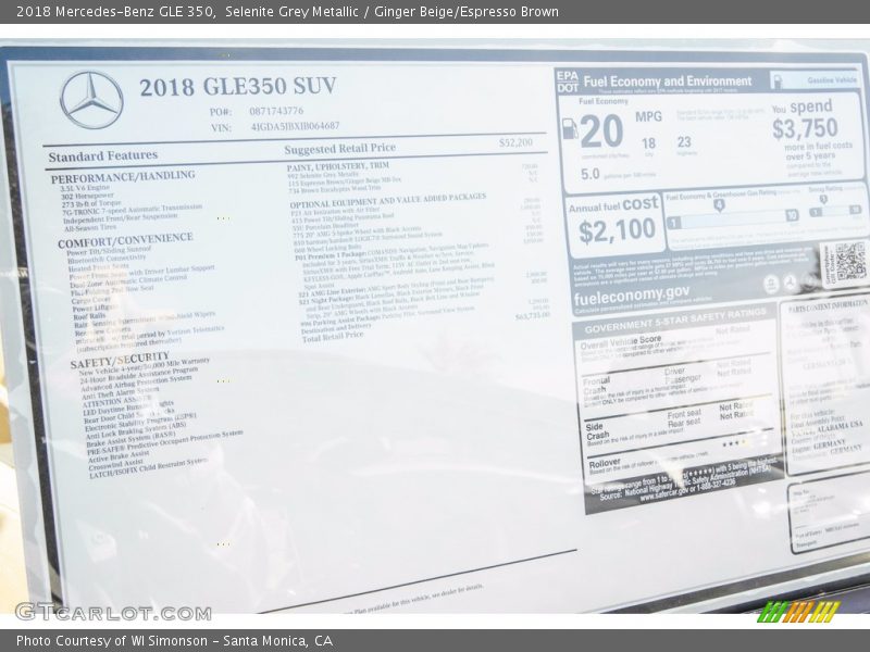 Selenite Grey Metallic / Ginger Beige/Espresso Brown 2018 Mercedes-Benz GLE 350