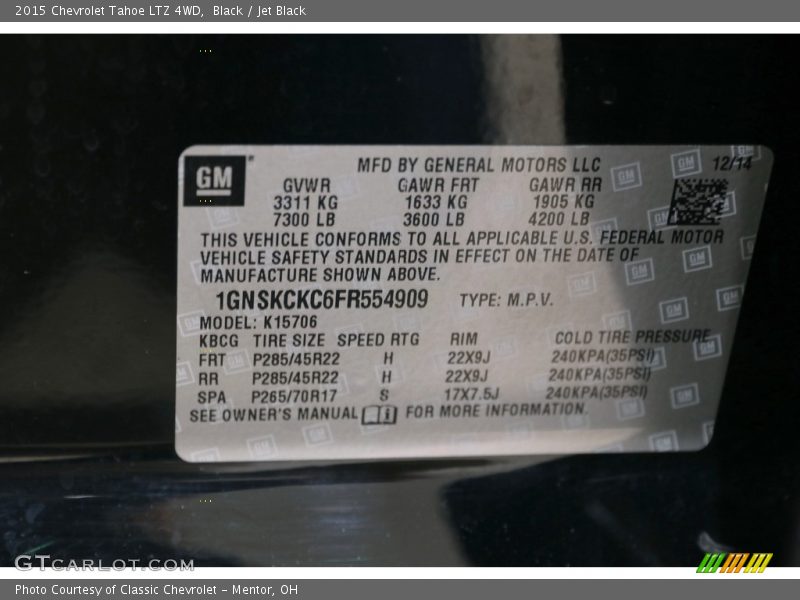 Black / Jet Black 2015 Chevrolet Tahoe LTZ 4WD