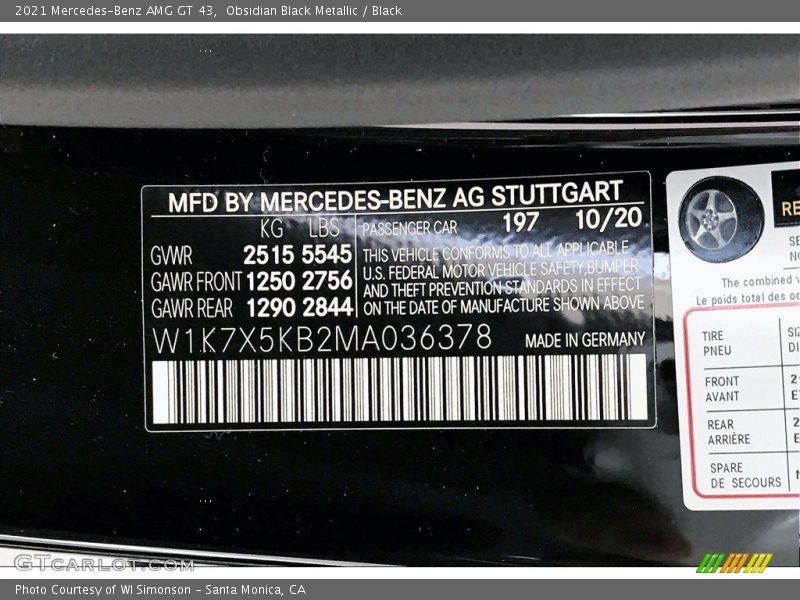 Obsidian Black Metallic / Black 2021 Mercedes-Benz AMG GT 43