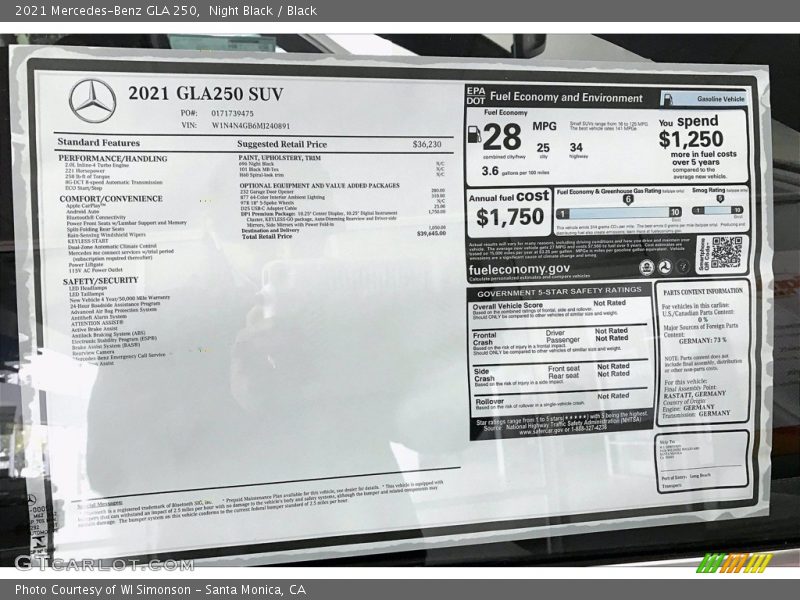 Night Black / Black 2021 Mercedes-Benz GLA 250