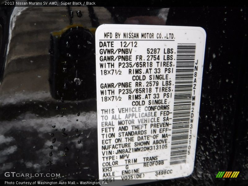 Super Black / Black 2013 Nissan Murano SV AWD