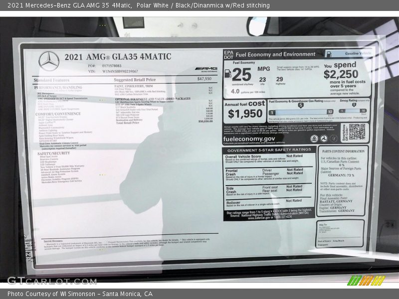  2021 GLA AMG 35 4Matic Window Sticker