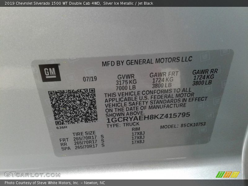 Silver Ice Metallic / Jet Black 2019 Chevrolet Silverado 1500 WT Double Cab 4WD