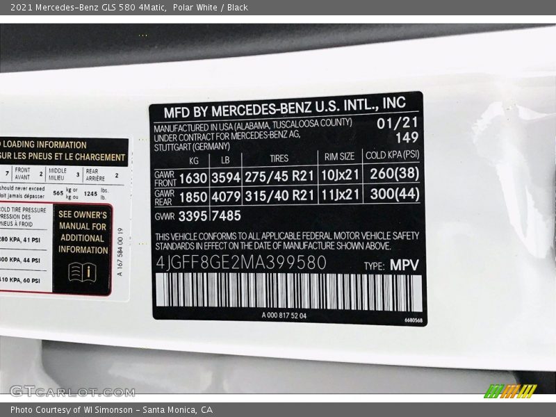 Polar White / Black 2021 Mercedes-Benz GLS 580 4Matic