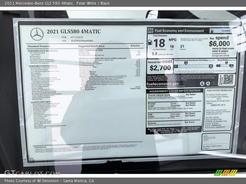 Polar White / Black 2021 Mercedes-Benz GLS 580 4Matic