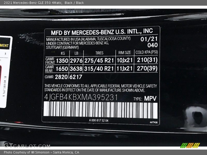 2021 GLE 350 4Matic Black Color Code 040
