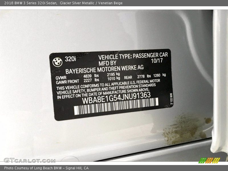 Glacier Silver Metallic / Venetian Beige 2018 BMW 3 Series 320i Sedan