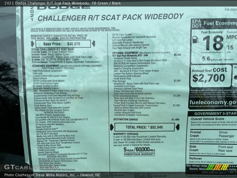 F8 Green / Black 2021 Dodge Challenger R/T Scat Pack Widebody