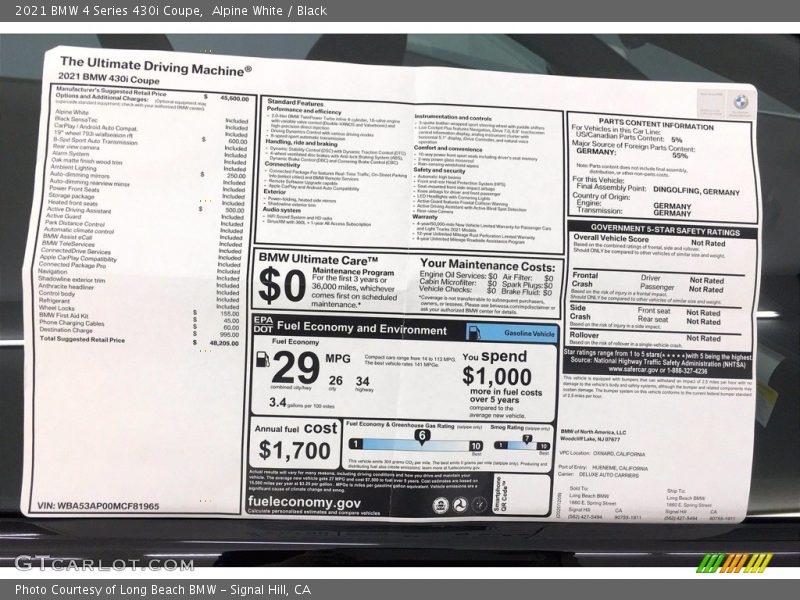 Alpine White / Black 2021 BMW 4 Series 430i Coupe