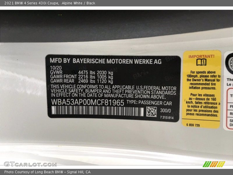 Alpine White / Black 2021 BMW 4 Series 430i Coupe