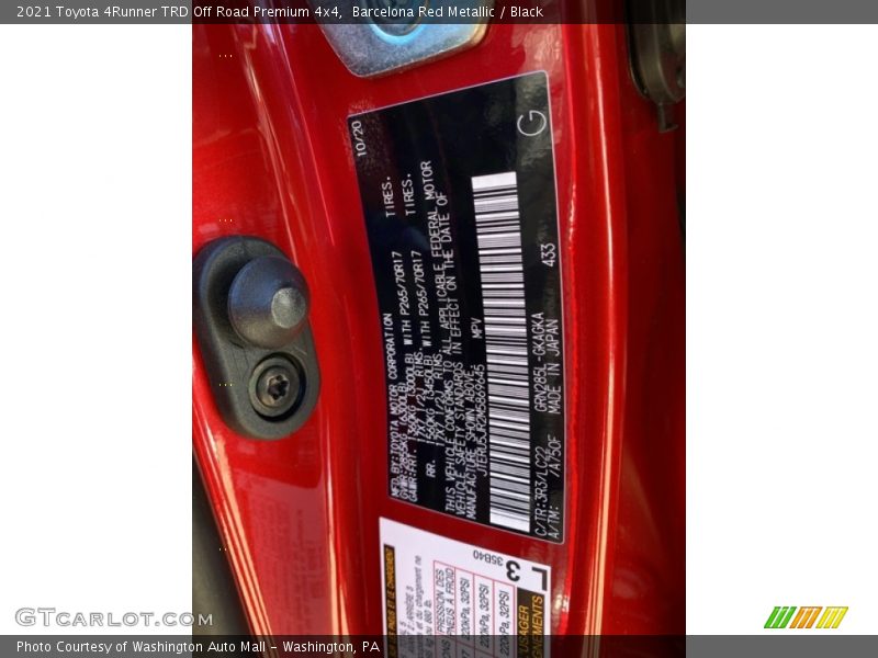 Barcelona Red Metallic / Black 2021 Toyota 4Runner TRD Off Road Premium 4x4