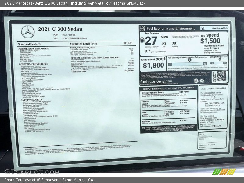Iridium Silver Metallic / Magma Gray/Black 2021 Mercedes-Benz C 300 Sedan