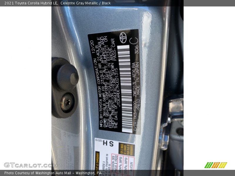 Celestite Gray Metallic / Black 2021 Toyota Corolla Hybrid LE