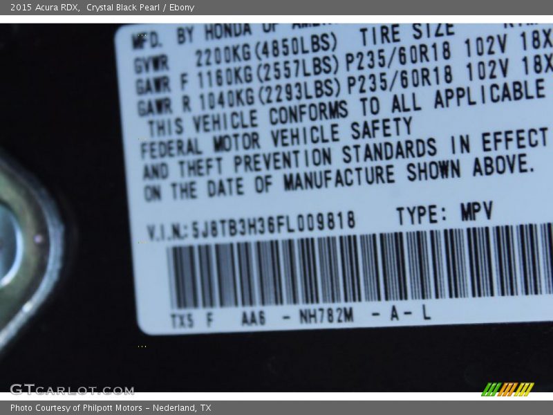 Crystal Black Pearl / Ebony 2015 Acura RDX