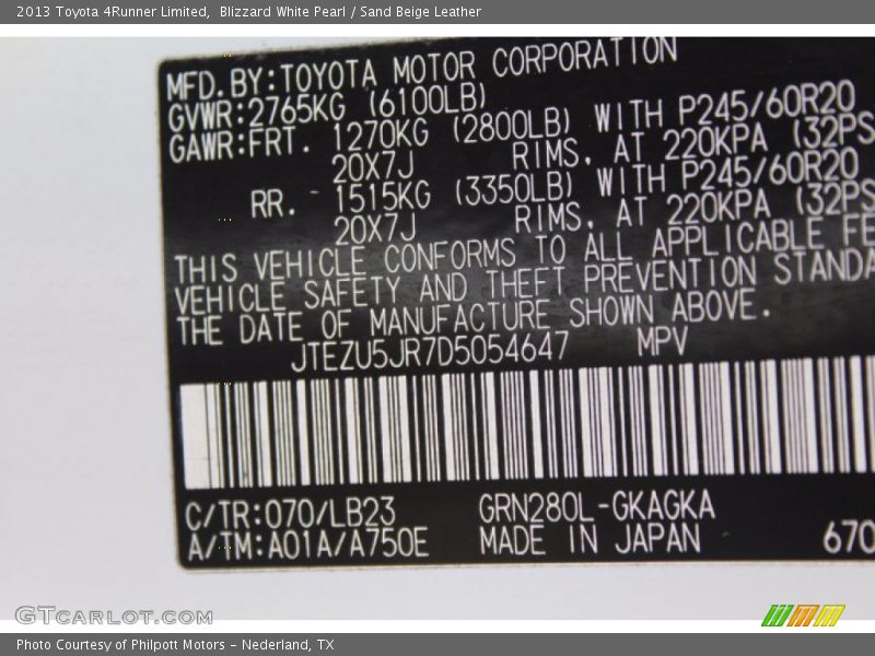 Blizzard White Pearl / Sand Beige Leather 2013 Toyota 4Runner Limited