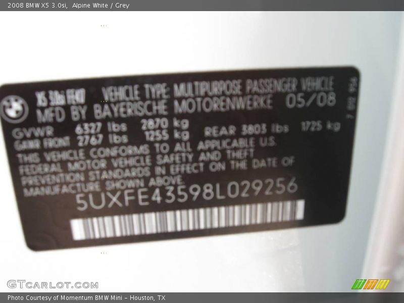 Alpine White / Grey 2008 BMW X5 3.0si