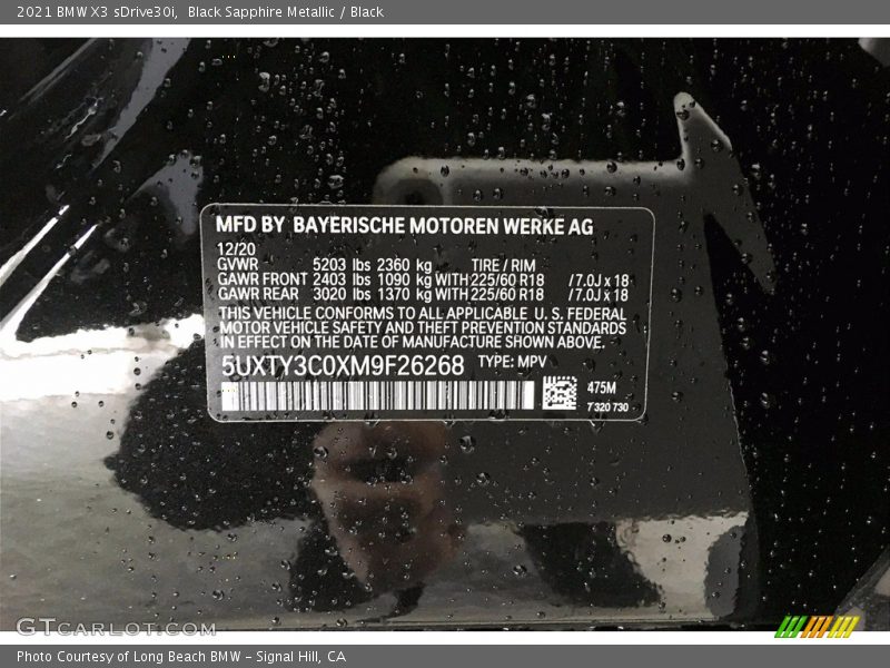Black Sapphire Metallic / Black 2021 BMW X3 sDrive30i