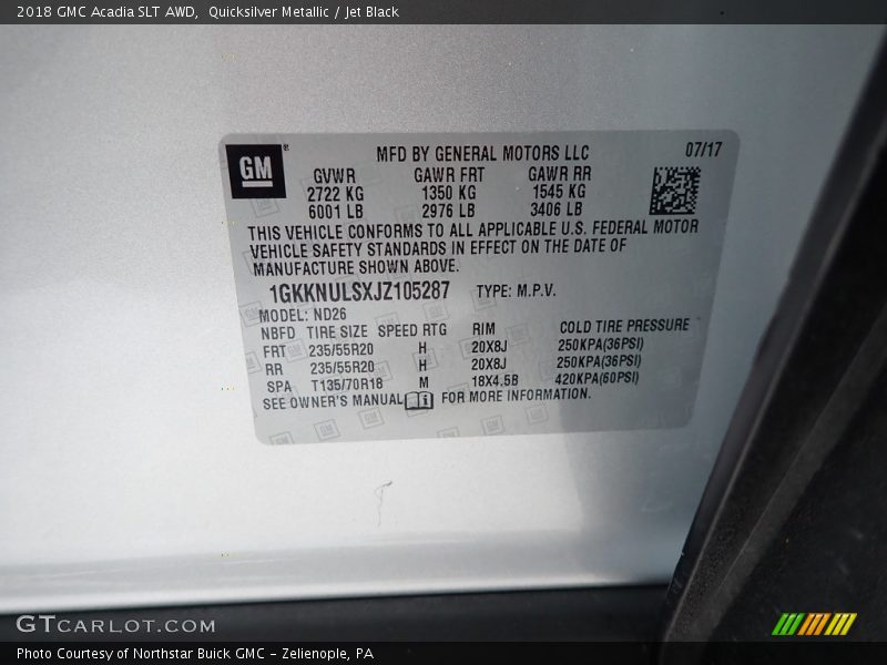 Quicksilver Metallic / Jet Black 2018 GMC Acadia SLT AWD