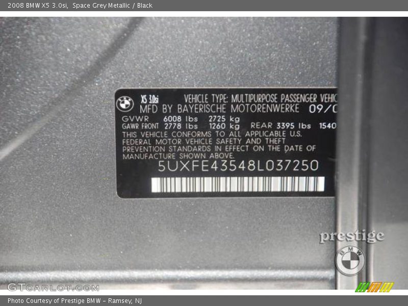 Space Grey Metallic / Black 2008 BMW X5 3.0si