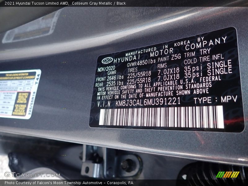 Coliseum Gray Metallic / Black 2021 Hyundai Tucson Limited AWD