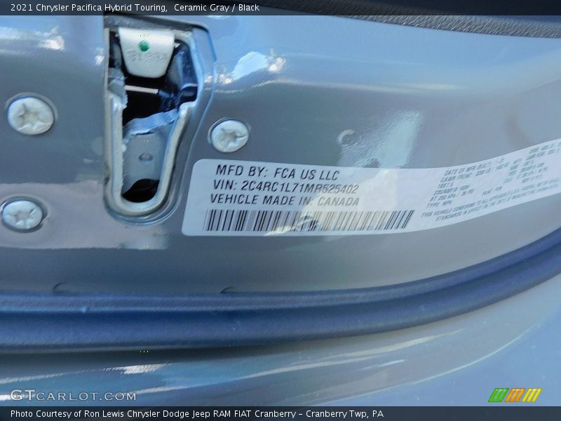 Ceramic Gray / Black 2021 Chrysler Pacifica Hybrid Touring