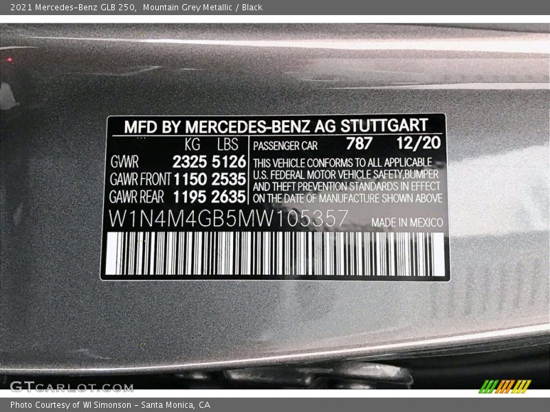 Mountain Grey Metallic / Black 2021 Mercedes-Benz GLB 250