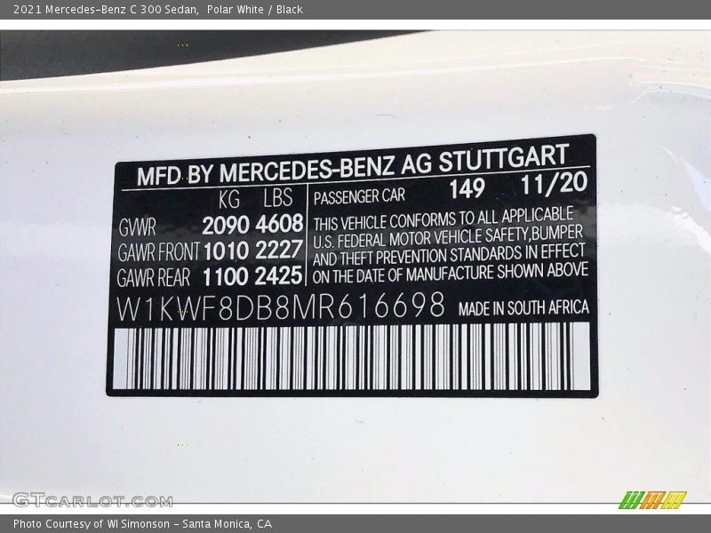 Polar White / Black 2021 Mercedes-Benz C 300 Sedan