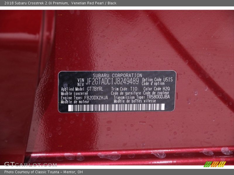 Venetian Red Pearl / Black 2018 Subaru Crosstrek 2.0i Premium