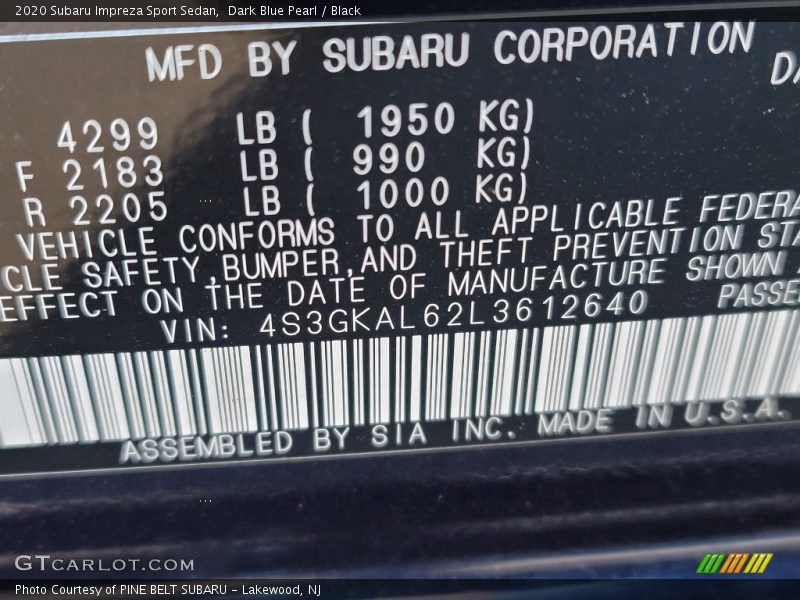Dark Blue Pearl / Black 2020 Subaru Impreza Sport Sedan