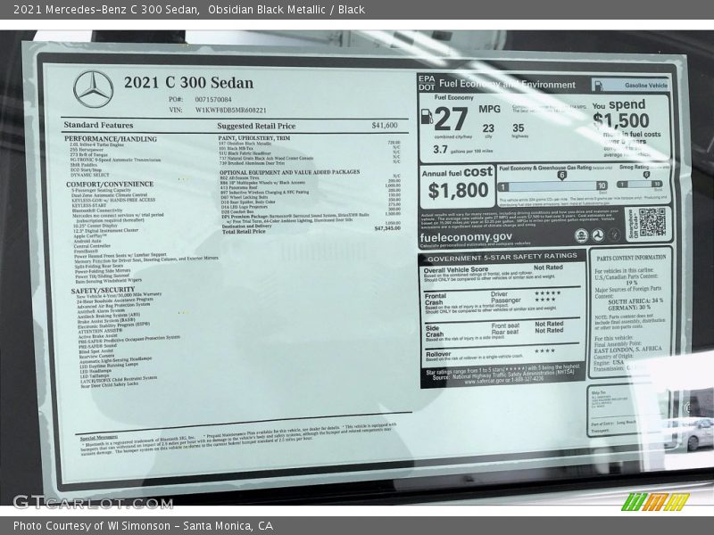  2021 C 300 Sedan Window Sticker