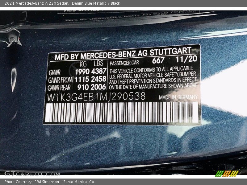 Denim Blue Metallic / Black 2021 Mercedes-Benz A 220 Sedan
