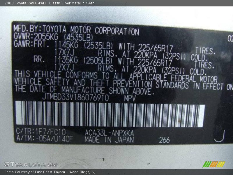 Classic Silver Metallic / Ash 2008 Toyota RAV4 4WD
