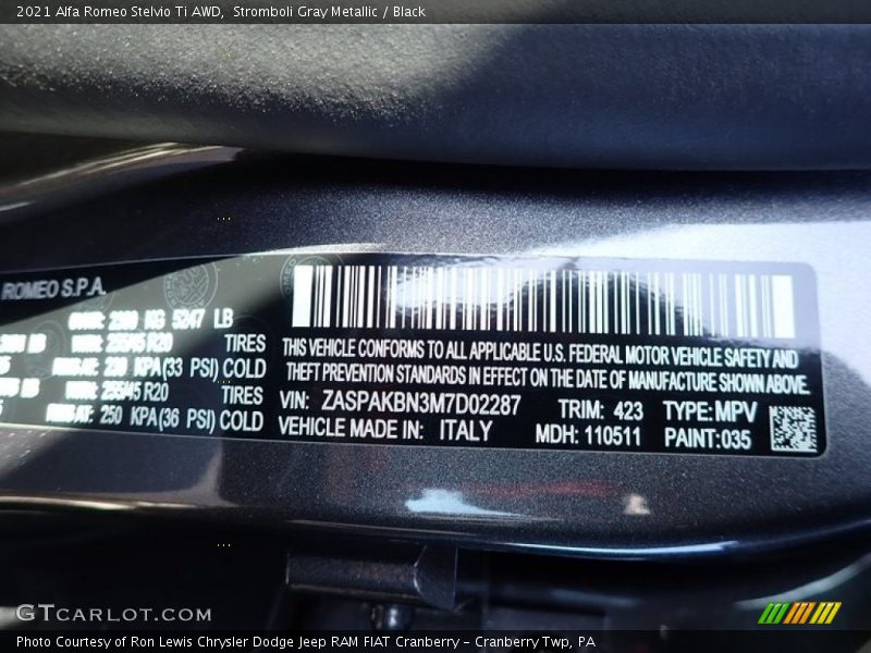Stromboli Gray Metallic / Black 2021 Alfa Romeo Stelvio Ti AWD