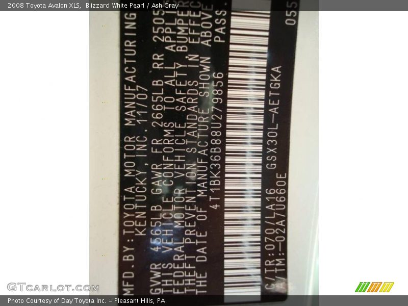 Blizzard White Pearl / Ash Gray 2008 Toyota Avalon XLS