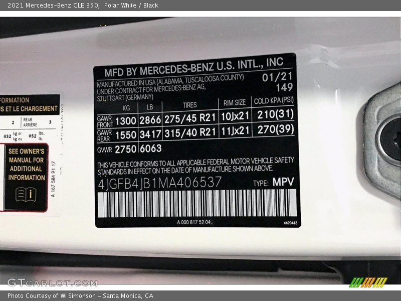 Polar White / Black 2021 Mercedes-Benz GLE 350