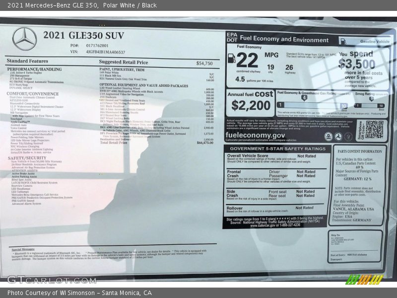 Polar White / Black 2021 Mercedes-Benz GLE 350