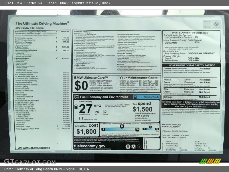 Black Sapphire Metallic / Black 2021 BMW 5 Series 540i Sedan