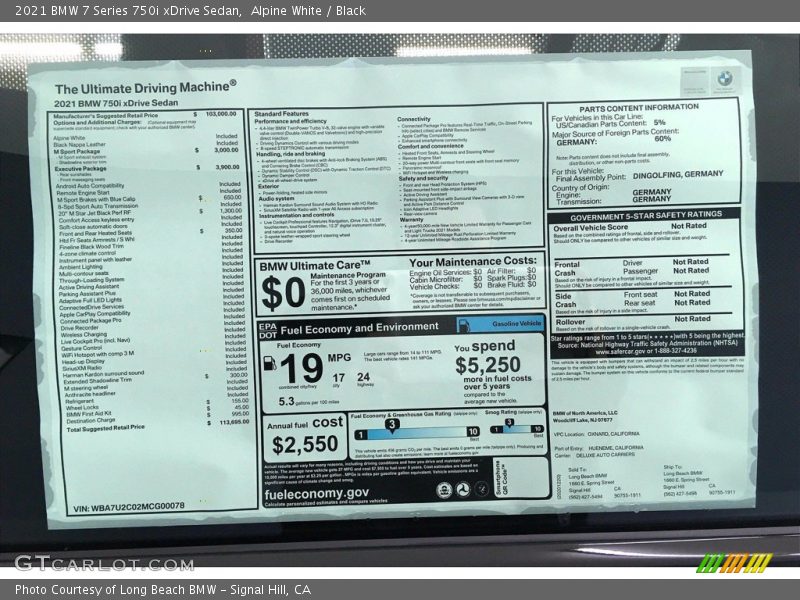 Alpine White / Black 2021 BMW 7 Series 750i xDrive Sedan